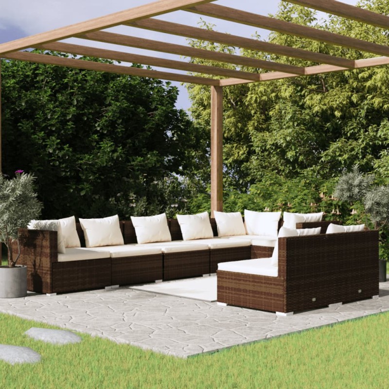 vidaXL Set muebles de jardín 8 piezas y cojines ratán sintético marrón vidaXL Set muebles de jardín 8 piezas y cojines ratán sintético marrón
