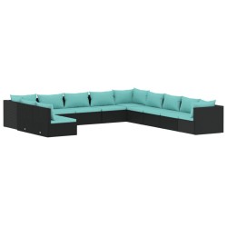 vidaXL Set muebles de jardín 11 pzas y cojines ratán sintético negro