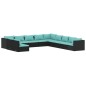 vidaXL Set muebles de jardín 11 pzas y cojines ratán sintético negro vidaXL Set muebles de jardín 11 pzas y cojines ratán sintético negro