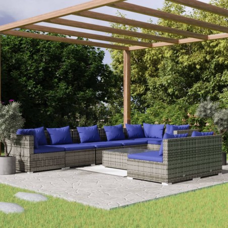 vidaXL Set de muebles de jardín 9 pzas y cojines ratán sintético gris