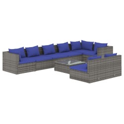 vidaXL Set de muebles de jardín 9 pzas y cojines ratán sintético gris