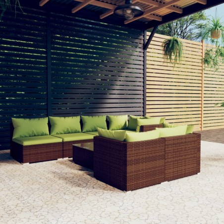 vidaXL Set sofás de jardín 8 piezas y cojines ratán sintético marrón