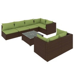 vidaXL Set sofás de jardín 8 piezas y cojines ratán sintético marrón