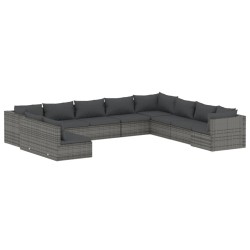 vidaXL Set de muebles de jardín 10 pzas y cojines ratán sintético gris