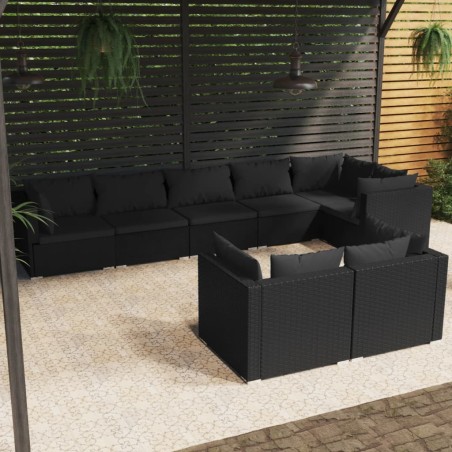 vidaXL Set de muebles de jardín 8 pzas y cojines ratán sintético negro