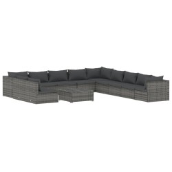 vidaXL Set de muebles de jardín 12 pzas cojines ratán sintético gris