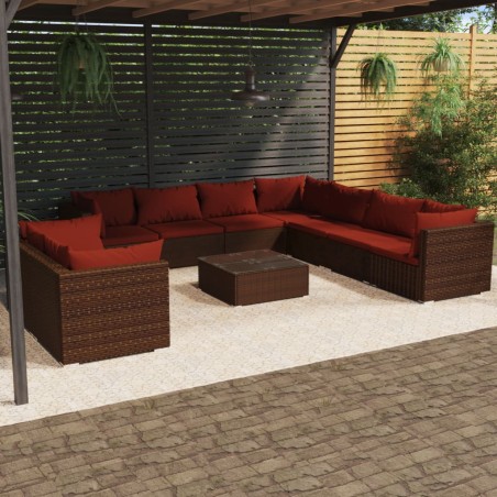 vidaXL Set muebles de jardín 10 pzas y cojines ratán sintético marrón