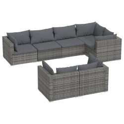 vidaXL Set de muebles de jardín 7 pzas y cojines ratán sintético gris