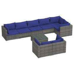 vidaXL Set de muebles de jardín 9 pzas y cojines ratán sintético gris