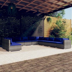 vidaXL Set de muebles de jardín 11 pzas y cojines ratán sintético gris