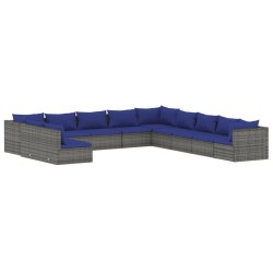 vidaXL Set de muebles de jardín 11 pzas y cojines ratán sintético gris