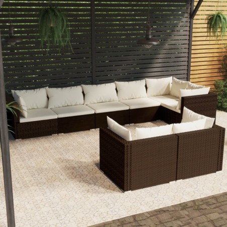 vidaXL Set sofás de jardín 8 piezas y cojines ratán sintético marrón