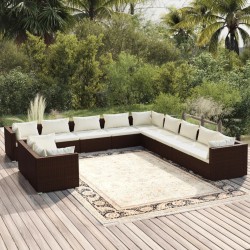 vidaXL Set de muebles de jardín 11 pzas cojines ratán sintético marrón