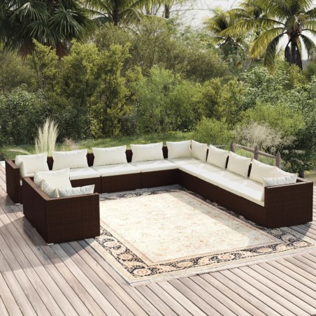 vidaXL Set de muebles de jardín 11 pzas cojines ratán sintético marrón