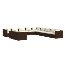 vidaXL Set de muebles de jardín 11 pzas cojines ratán sintético marrón