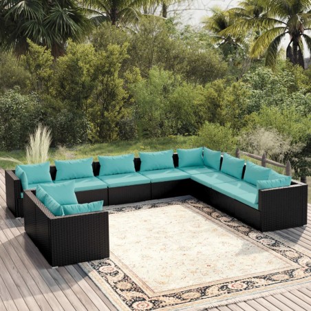 vidaXL Set de muebles de jardín 10 pzas cojines ratán sintético negro