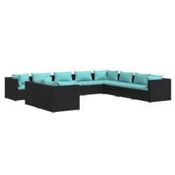 vidaXL Set de muebles de jardín 10 pzas cojines ratán sintético negro
