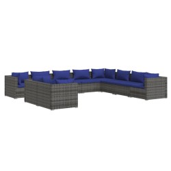 vidaXL Set de muebles de jardín 10 pzas y cojines ratán sintético gris