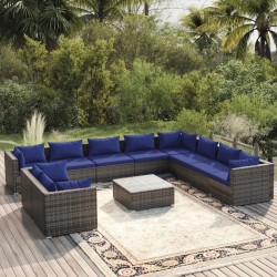 vidaXL Set de muebles de jardín 11 pzas y cojines ratán sintético gris