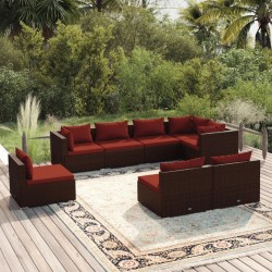 vidaXL Set sofás de jardín 8 piezas y cojines ratán sintético marrón