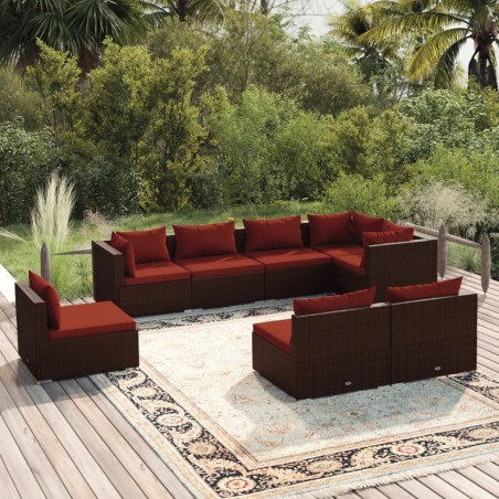 vidaXL Set sofás de jardín 8 piezas y cojines ratán sintético marrón