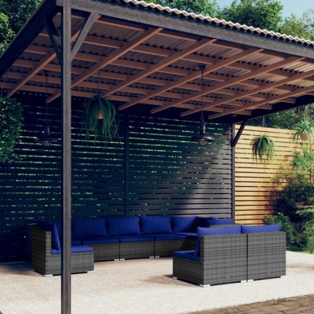vidaXL Set de muebles de jardín 9 pzas y cojines ratán sintético gris