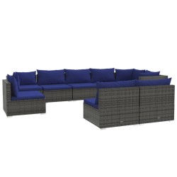 vidaXL Set de muebles de jardín 9 pzas y cojines ratán sintético gris