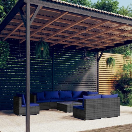 vidaXL Set de muebles de jardín 9 pzas y cojines ratán sintético gris