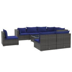 vidaXL Set de muebles de jardín 9 pzas y cojines ratán sintético gris