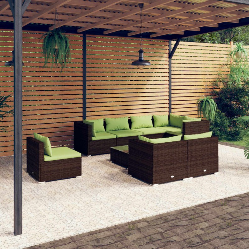 vidaXL Set muebles de jardín 9 piezas y cojines ratán sintético marrón