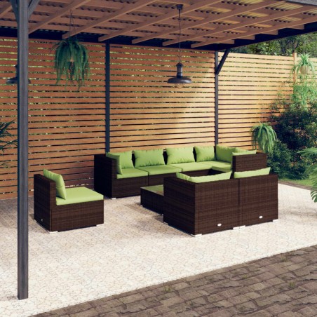 vidaXL Set muebles de jardín 9 piezas y cojines ratán sintético marrón