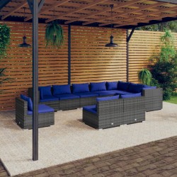vidaXL Set de muebles de jardín 10 pzas y cojines ratán sintético gris