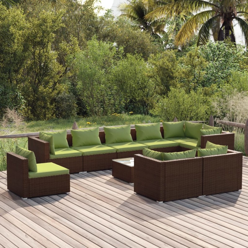 vidaXL Set muebles de jardín 10 pzas y cojines ratán sintético marrón vidaXL Set muebles de jardín 10 pzas y cojines ratán sintético marrón