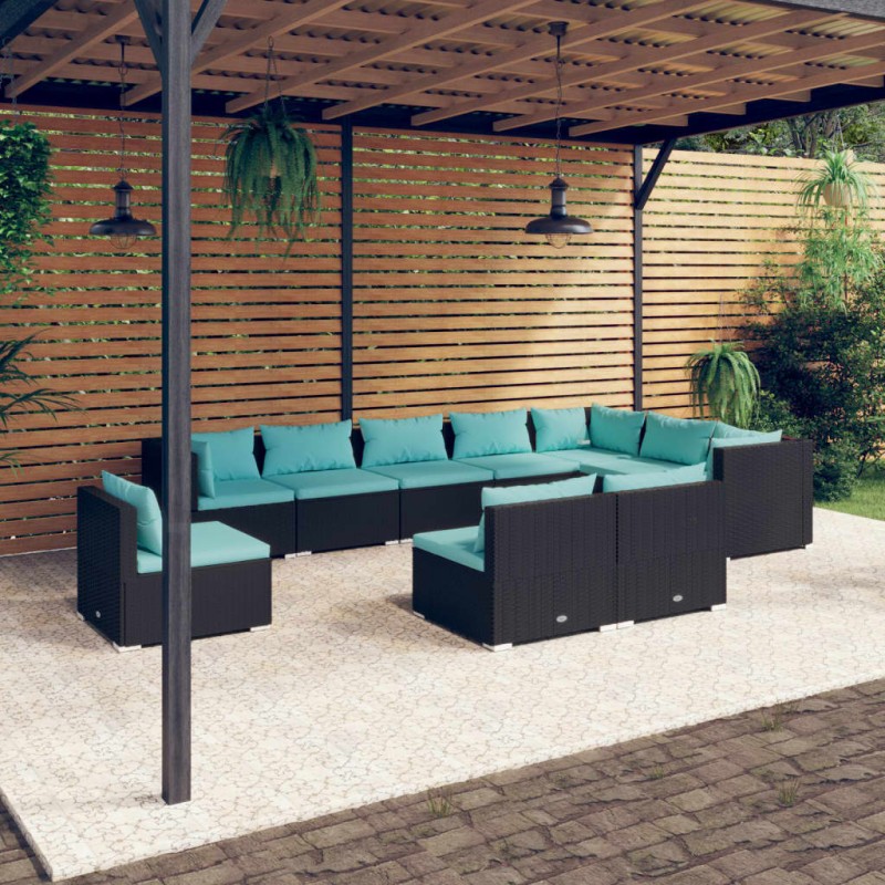 vidaXL Set de muebles de jardín 10 pzas cojines ratán sintético negro vidaXL Set de muebles de jardín 10 pzas cojines ratán sintético negro
