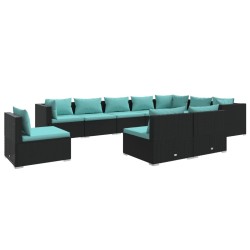 vidaXL Set de muebles de jardín 10 pzas cojines ratán sintético negro