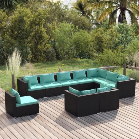 vidaXL Set de muebles de jardín 10 pzs y cojines ratán sintético negro