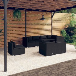 vidaXL Set de muebles de jardín 8 pzas y cojines ratán sintético negro