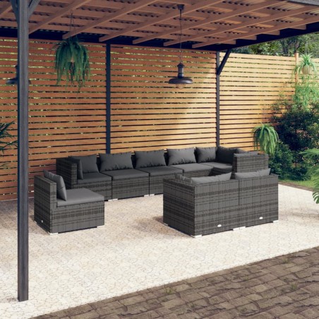 vidaXL Set de muebles de jardín 9 pzas y cojines ratán sintético gris