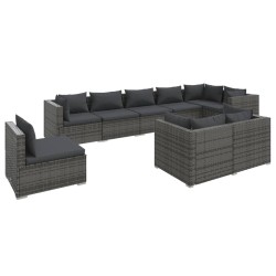 vidaXL Set de muebles de jardín 9 pzas y cojines ratán sintético gris