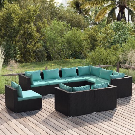 vidaXL Set de muebles de jardín 9 pzas y cojines ratán sintético negro