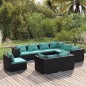 vidaXL Set de muebles de jardín 9 pzas y cojines ratán sintético negro