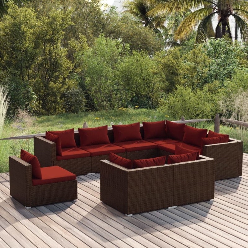 vidaXL Set muebles de jardín 9 piezas y cojines ratán sintético marrón vidaXL Set muebles de jardín 9 piezas y cojines ratán sintético marrón