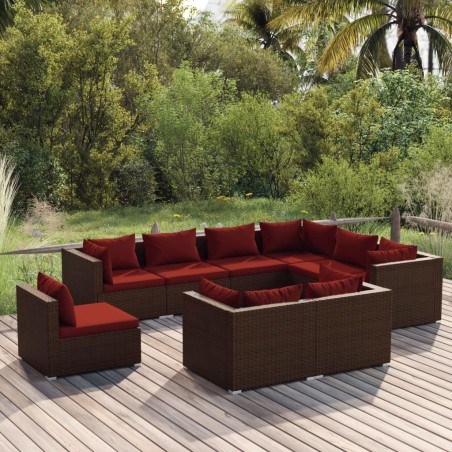 vidaXL Set muebles de jardín 9 piezas y cojines ratán sintético marrón