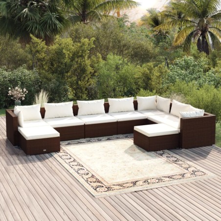 vidaXL Set muebles de jardín 9 piezas y cojines ratán sintético marrón