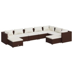 vidaXL Set muebles de jardín 9 piezas y cojines ratán sintético marrón