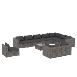 vidaXL Set de muebles de jardín 11 pzas y cojines ratán sintético gris