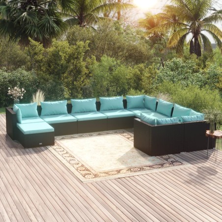 vidaXL Set de muebles de jardín 10 pzas cojines ratán sintético negro