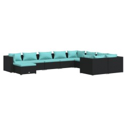 vidaXL Set de muebles de jardín 10 pzas cojines ratán sintético negro