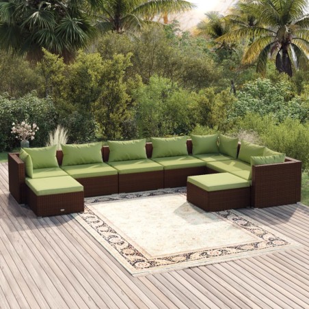 vidaXL Set muebles de jardín 9 piezas y cojines ratán sintético marrón