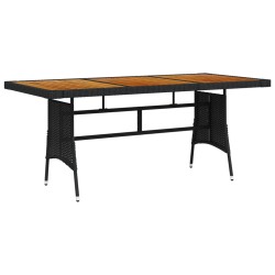vidaXL Mesa de jardín ratán PE y acacia maciza negro 160x70x72 cm